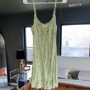 Green Gingham Sundress with Floral Print